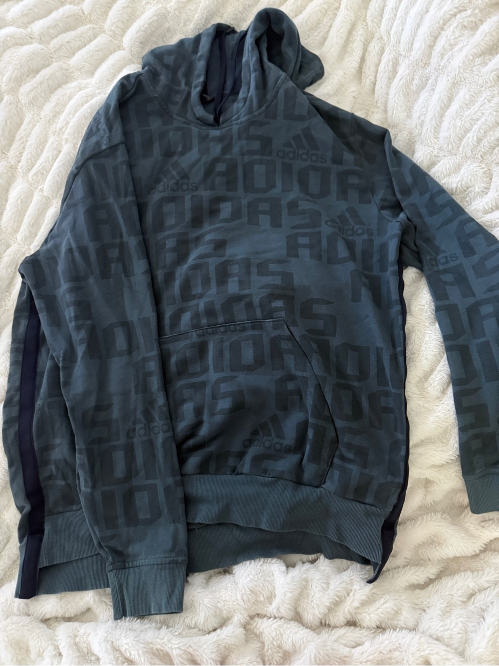 adidas Dark Teal Logo-Pattern Hoodie